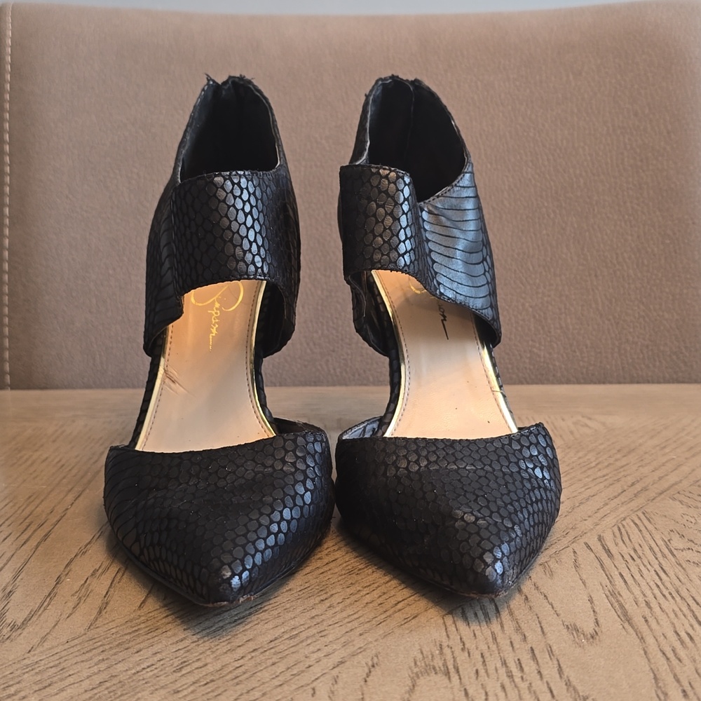 Jessica Simpson Black Textured Pointed-Toe Heels
